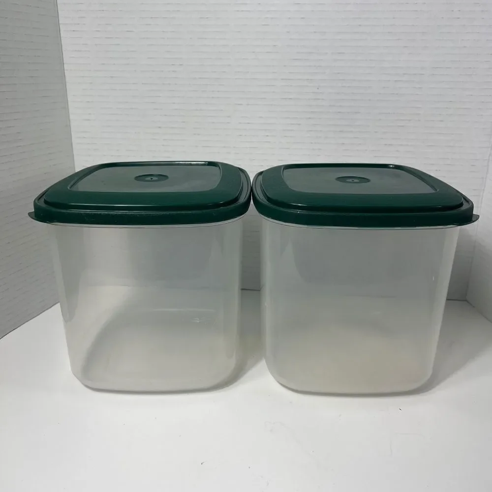 Set Of 2 Food Storage Container With Green Lid 6.5